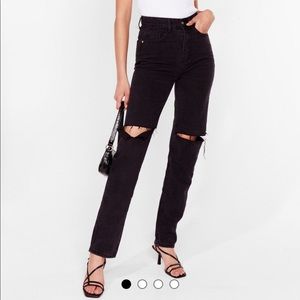 Nasty Gal Ripped Straight Leg Mom Jeans- black